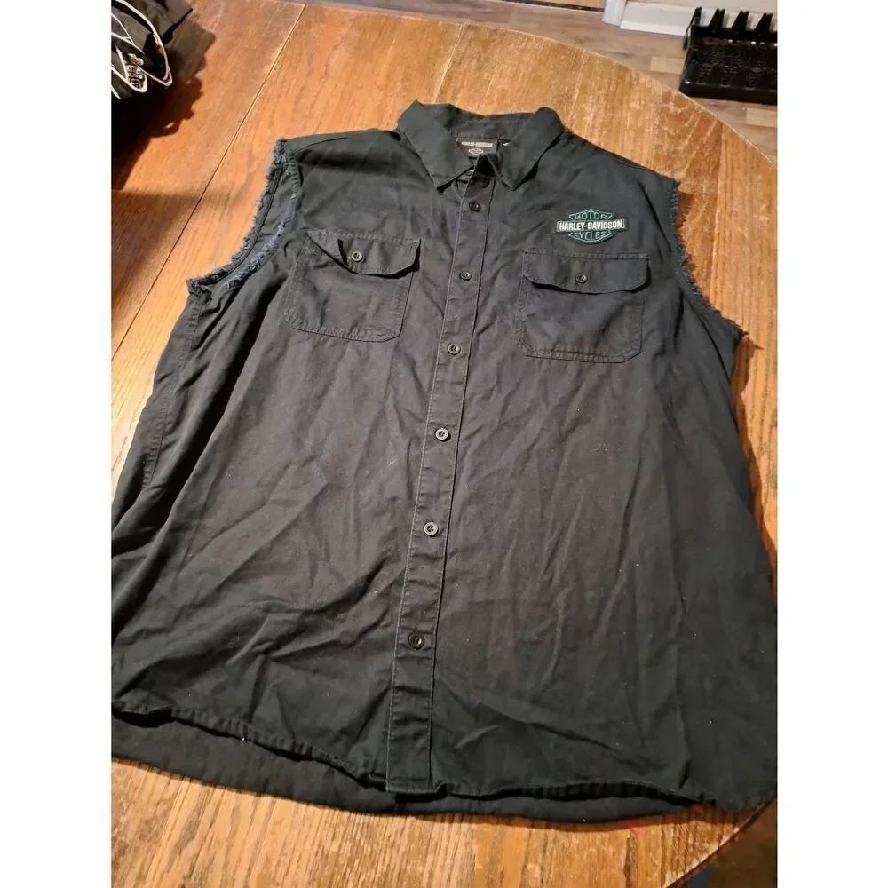 Harley Davidson 2XL Cotton Sleeveless Button Front Collar Pocket Shirt Top